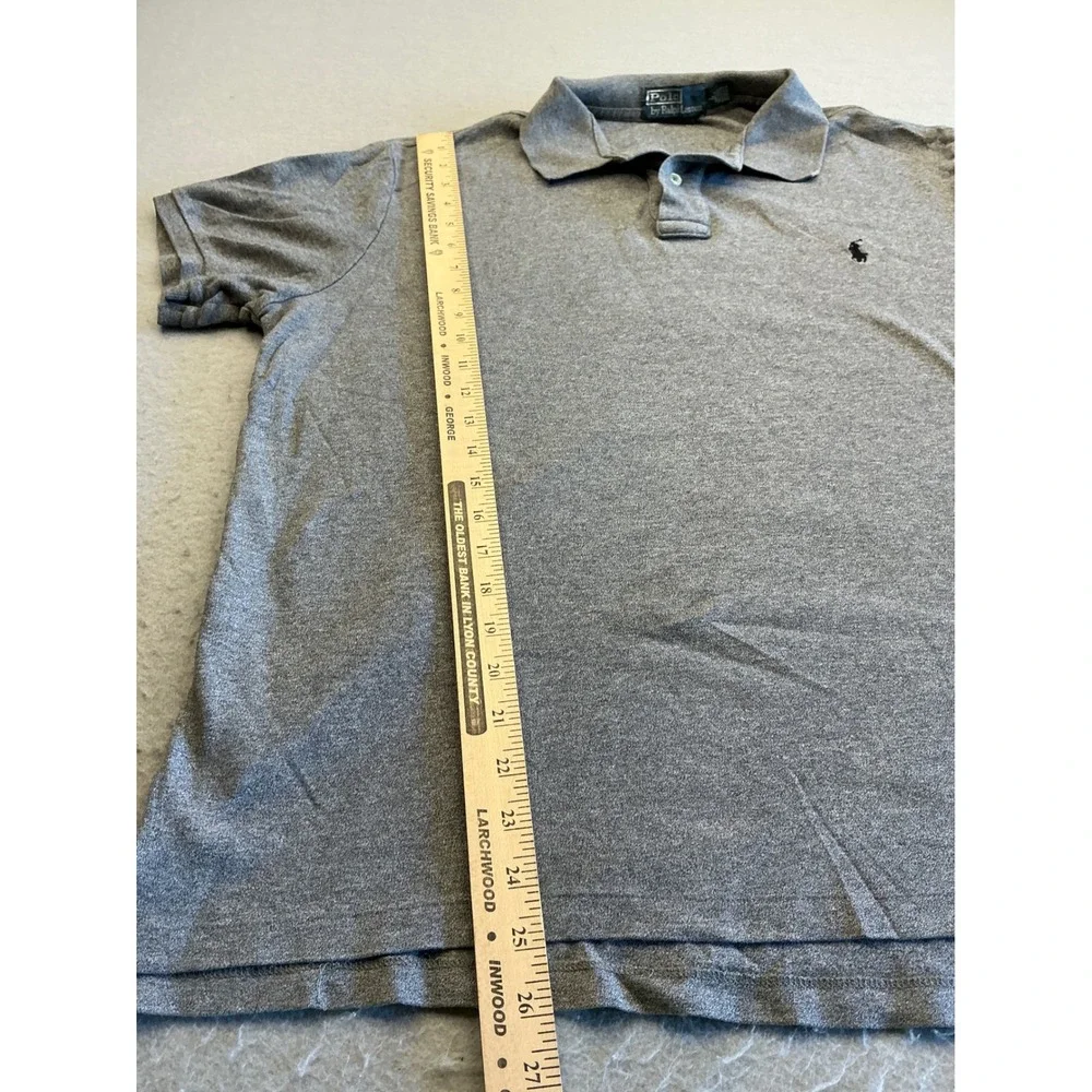 Polo Ralph Lauren Vintage Polo Shirt Gray Custom Fit Large Cotton Short Sleeve